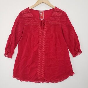 Johnny Was Embroidered Boho Peasant Top Womens Small Red Blouse Peasant Boho